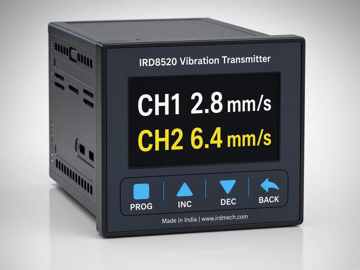 IRD8520 dual-channel vibration transmitter, 96 x 96 mm panel mount