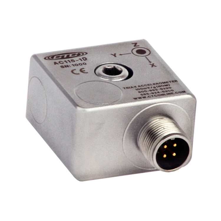 AC115, Low cost triaxial accelerometer, 100 mV/g, 4 pin connector; Standard 1/4 28 Mounting Screw