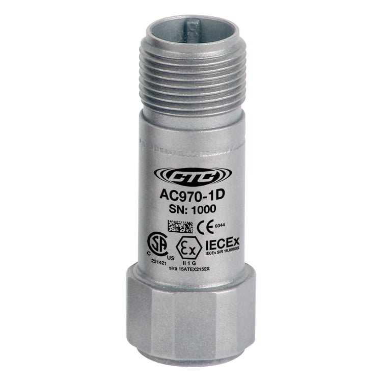 AC970 - Intrinsically Safe Small Accelerometer, 100 mV/g, Top Exit 2 Pin Mini-MIL Connector