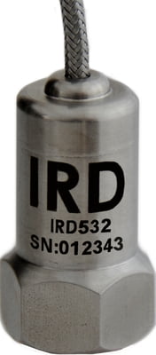 Sensor Accelerometer model IRD532, Piezo Velocity, 2 Hz - 6 kHz, 4.2 mV/mm/s, Top Exit, Integrated braided cable length 5m, 1/4"-28 UNF Female Mounting Thread