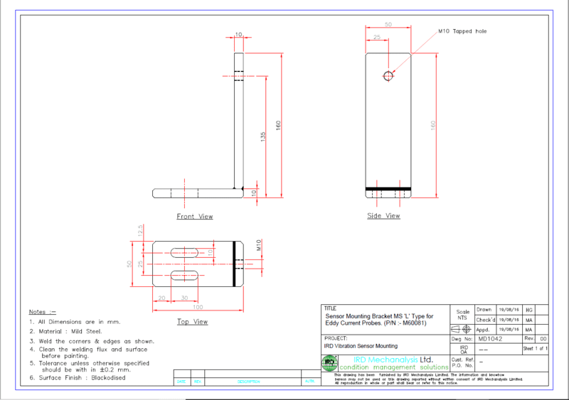 Sensor Mounting Brackets ('L' type) Mild Steel Blackodized for Eddy Current Probes