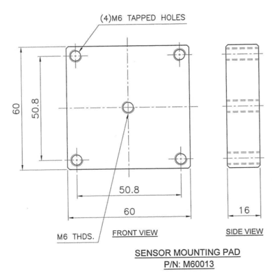 Sensor Mounting Pad Stainless Steel (60X60X16mm) with M6 thread tapped