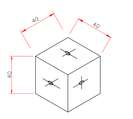 Sensor Mounting Block (XYZ) Mild Steel Blackodized (40x40x40mm) with M6 thread tapped thread for accelerometers